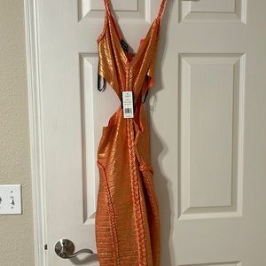 Coral Foil Braided Dress NWT Bebe